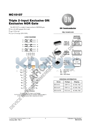 MC10107 datasheet - Triple 2-Input Exclusive OR/ Exclusive NOR Gate