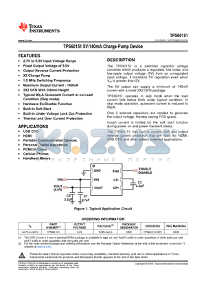 TPS60151 datasheet - TPS60151 5V/140mA Charge Pump Device