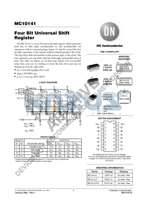 MC10141L datasheet - Four Bit Universal Shift Register