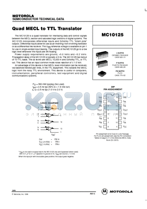 MC10125 datasheet - Quad MECL to TTL Transistor