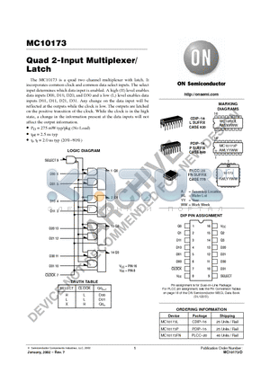 MC10173FN datasheet - Quad 2-Input Multiplexer/ Latch