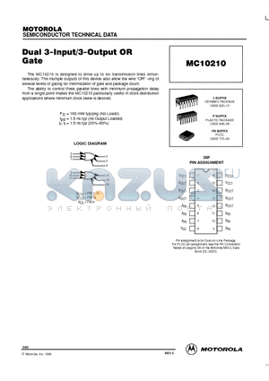 MC10210L datasheet - Dual 3-Input/3-Output OR Gate