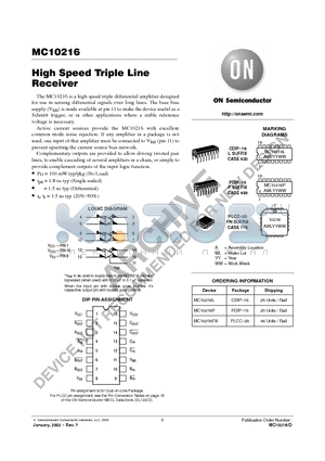 MC10216L datasheet - High Speed Triple Line Receiver