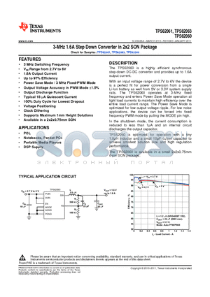 TPS62063DSGT datasheet - 3-MHz 1.6A Step Down Converter in 2x2 SON Package