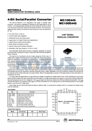 MC10E445 datasheet - 4-BIT SERIAL/ PARALLEL CONVERTER