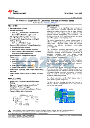 TPS62366BYZHR datasheet - 4A Processor Supply with I2C Compatible Interface and Remote Sense
