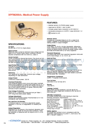 XPFM200 datasheet - XPFM200A Medical Power Supply