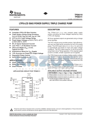 TPS65110RGE datasheet - LTPS LCD BIAS POWER SUPPLY TRIPLE CHARGE PUMP