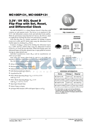 MC10EP131FAR2 datasheet - 3.3V / 5V ECL Quad D Flip-Flop with Set, Reset, and Differential Clock