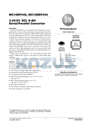 MC10EP445FAG datasheet - 3.3V/5V ECL 8−Bit Serial/Parallel Converter