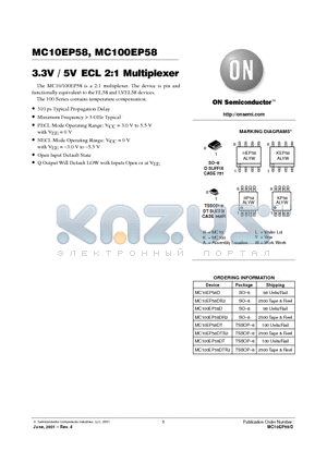 MC10EP58DTR2 datasheet - 3.3V / 5V ECL 2:1 Multiplexer