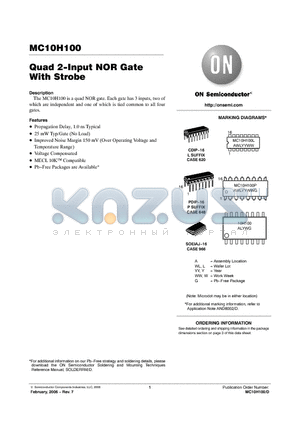 MC10H100 datasheet - Quad 2−Input NOR Gate With Strobe