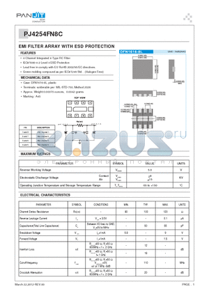 PJ4254FN8C datasheet - EMI FILTER ARRAY WITH ESD PROTECTION