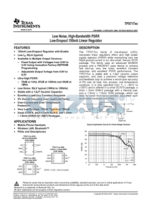 TPS71729DCKR datasheet - Low Noise, High-Bandwidth PSRR Low-Dropout 150mA Linear Regulator