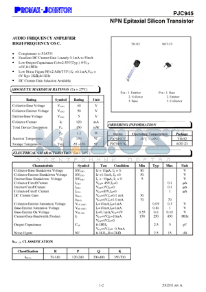 PJC945 datasheet - NPN Epitaxial Silicon Transistor