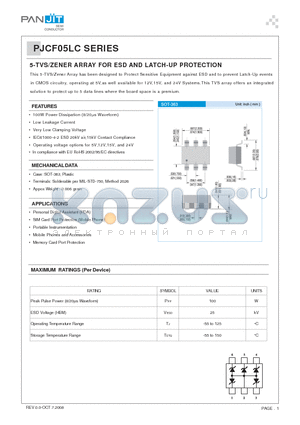 PJCF24LC datasheet - 5-TVS/ZENER ARRAY FOR ESD AND LATCH-UP PROTECTION