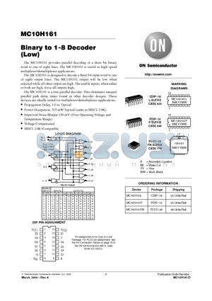 MC10H161FN datasheet - Binary to 1-8 Decoder