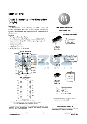 MC10H172P datasheet - Dual Binary to 1−4−Decoder (High)