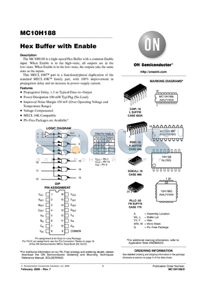 MC10H188MELG datasheet - Hex Buffer with Enable