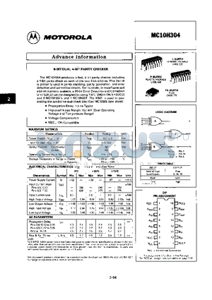 MC10H304 datasheet - 8-BIT/DUAL 4-BIT PARITY CHECKER