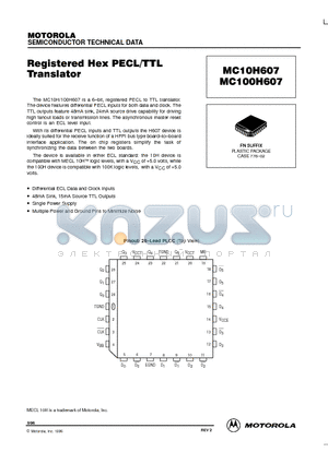 MC10H607 datasheet - Registered Hex PECL/TTL Translator