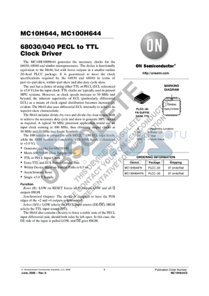 MC10H644FN datasheet - 68030/040 PECL to TTL Clock Driver