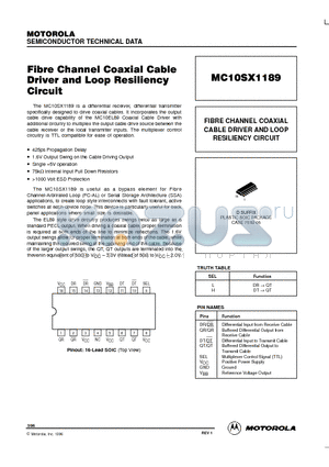 MC10SX1189 datasheet - FIBRE CHANNEL COAXIAL CABLE DRIVER AND LOOP RESILIENCY CIRCUIT