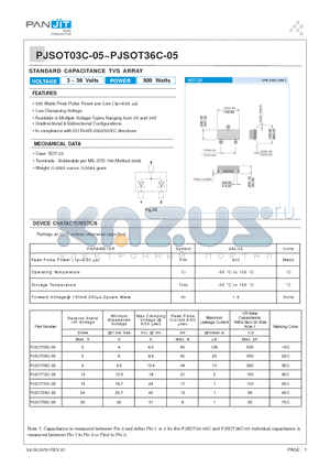 PJSOT03C-05 datasheet - STANDARD CAPACITANCE TVS ARRAY