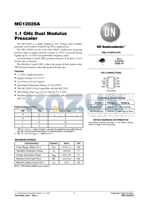 MC12026A datasheet - 1.1 GHz Dual Modulus Prescaler