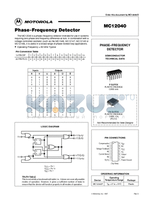 MC12040 datasheet - Phase-Frequency Detector