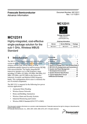 MC12311CHN datasheet - This section provides a simplified block diagram and highlights MC12311 features
