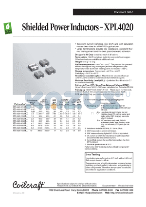 XPL4020-472ML datasheet - Shielded Power Inductors