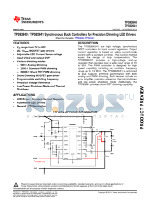 TPS92640PWPR datasheet - Synchronous Buck Controllers for Precision Dimming LED Drivers