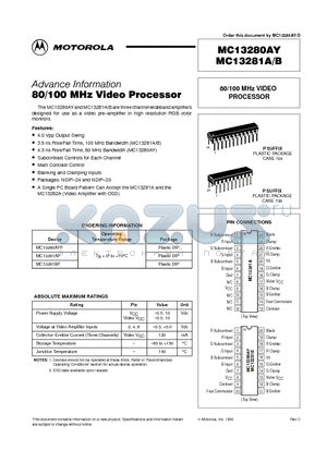 MC13281AP datasheet - 80/100 MHz Video Processor