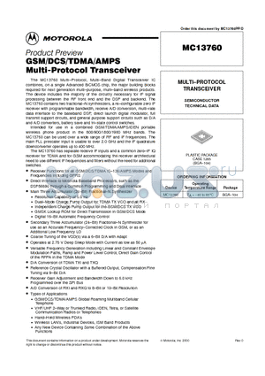 MC13760 datasheet - GSM/DCS/TDMA/AMPS Multi-Protocol Transceiver