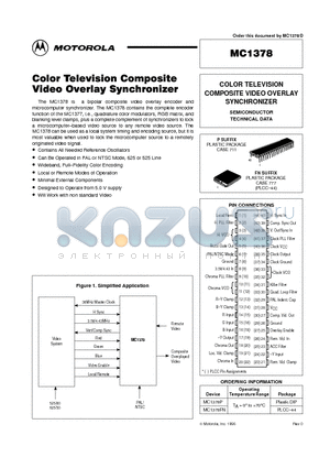 MC1378FN datasheet - COLOR TELEVISION COMPOSITE VIDEO OVERLAY SYNCHRONIZER