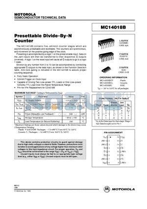 MC14018BCP datasheet - Presettable Divide-By-N Counter