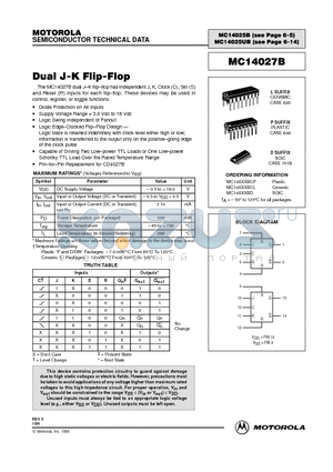 MC14027 datasheet - Dual J-K Flip-Flop