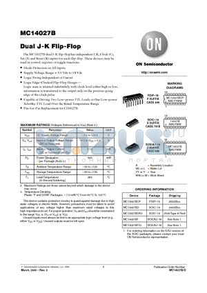 MC14027BCP datasheet - Dual J-K Flip-Flop