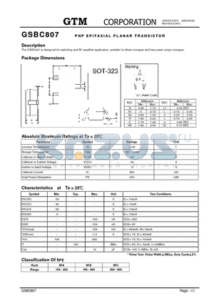 GSBC807 datasheet - PNP EPITAXIAL PLANAR TRANSISTOR