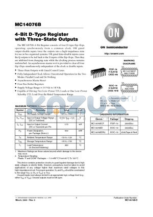 MC14076B datasheet - 4-Bit D-Type Register with Three-State Outputs