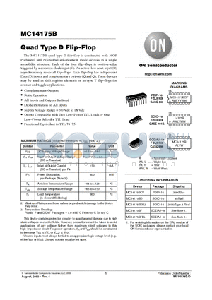 MC14175BCP datasheet - Quad Type D Flip-Flop