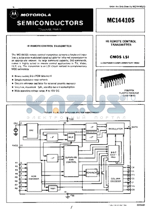 MC144105 datasheet - IR REMOTE CONTROL TRANSMITTER