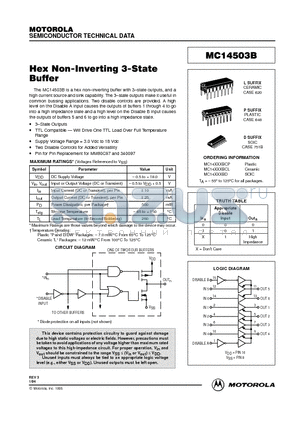 MC14503B datasheet - Hex Non-Inverting 3-State Buffer