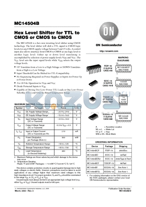 MC14504BDT datasheet - Hex Level Shifter for TTL to CMOS or COMS to CMOS