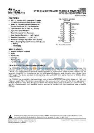 TRS3222IPWR datasheet - 3-V TO 5.5-V MULTICHANNEL RS-232 LINE DRIVER/RECEIVER WITH a15-kV ESD PROTECTION