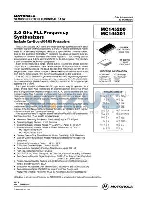 MC145200 datasheet - 2.0 GHz PLL Frequency Synthesizers