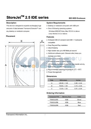 TS0GSJ25S datasheet - IDE HDD Enclosure