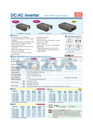 TS-400-148A datasheet - DC/AC Inverter 200~700W True Sine Wave