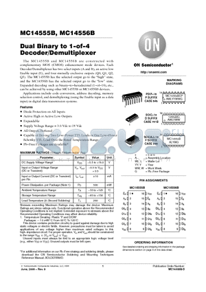 MC14555BDR2 datasheet - Dual Binary to 1−of−4 Decoder/Demultiplexer